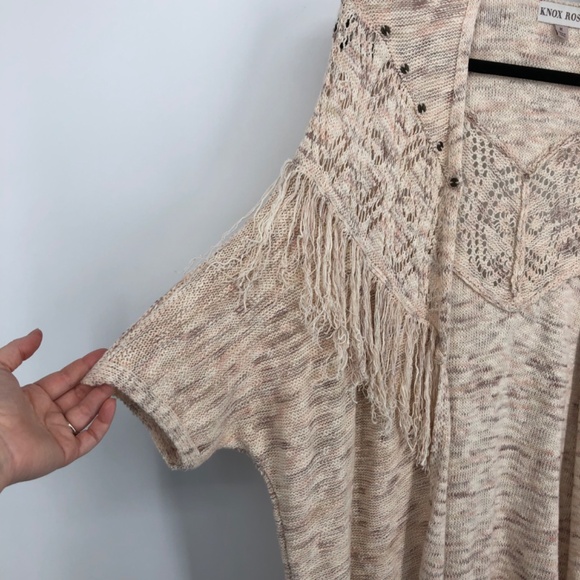 Knox Rose Womens Cardigan Size M Western Fringe Boho Open Front Crochet Dolman - Picture 3 of 12